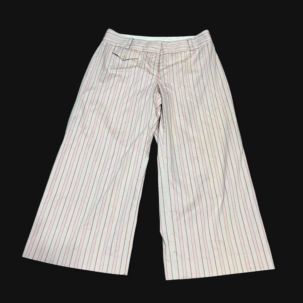 Express Correspondent Y2K Pink Beige Pinstripe Capris Womens 4 Waist 30"